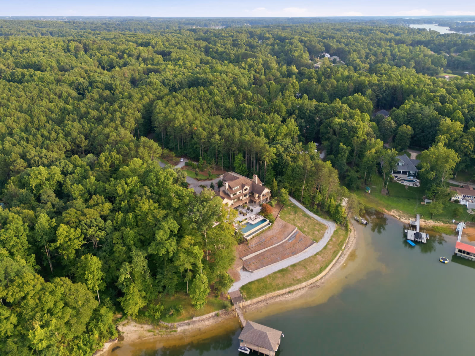 The estate seen across Lake Norman