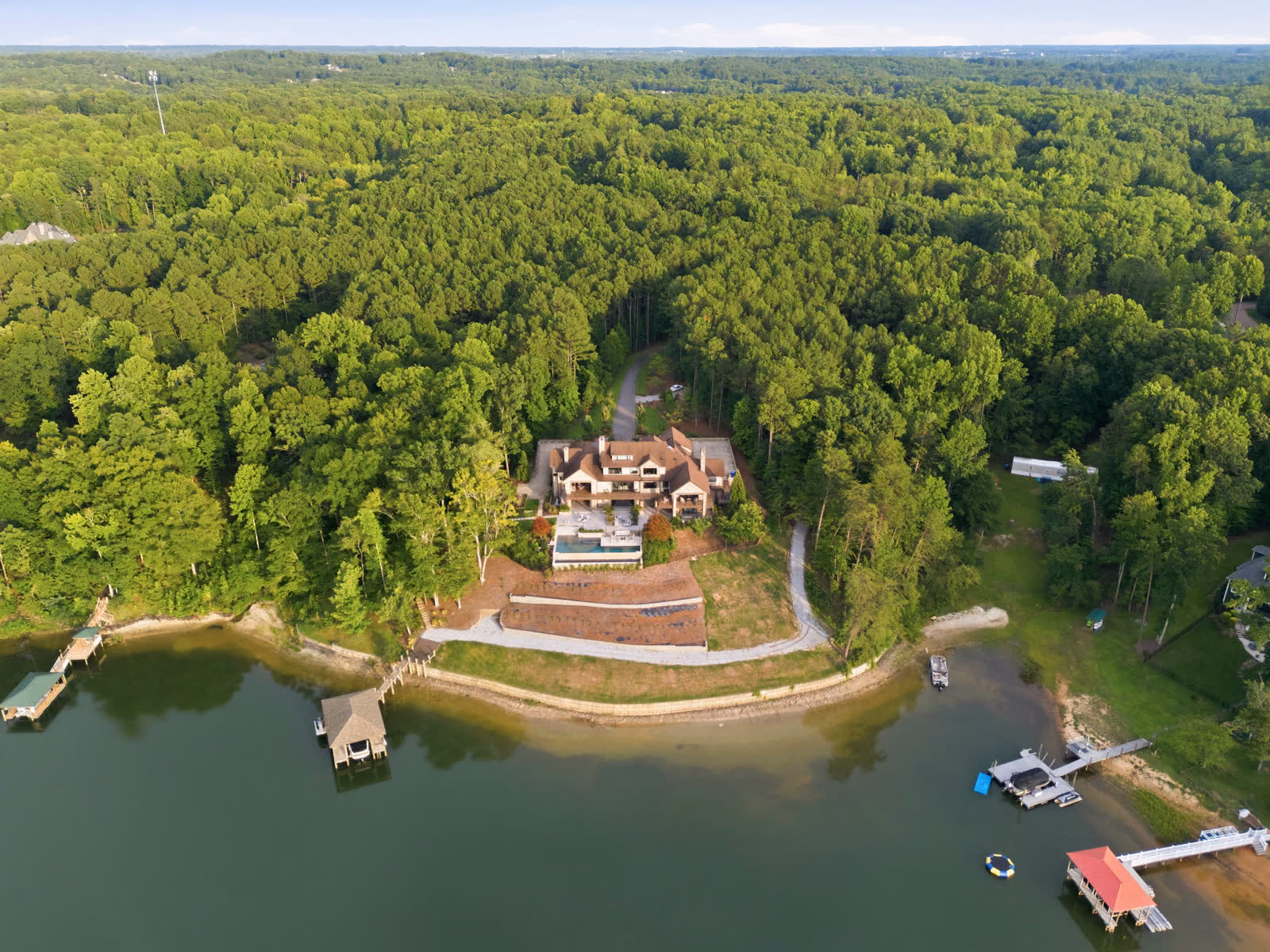 The waterfront and dock from the air