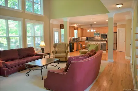 Open concept flows well from kitchen to family room.