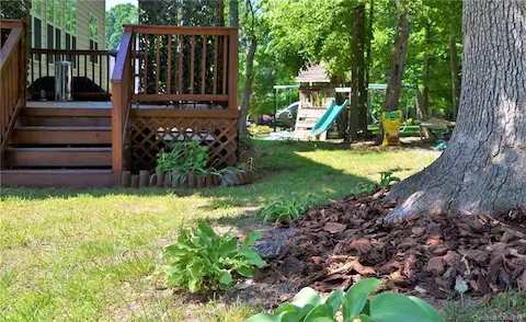 Enjoy the deck, the patio, the hammock, or adirondack chairs!  Fresh mulch in backyard and Leyland Cypress along the border for privacy.