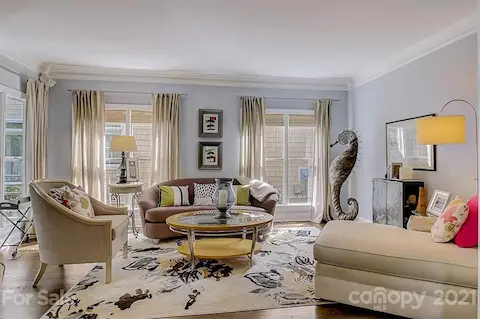 Bright living room with a beautiful lake view