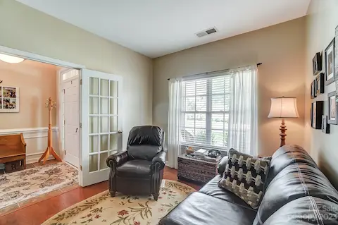 Office space off the foyer with beautiful french doors