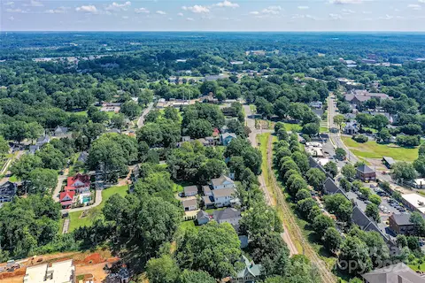 Due North aerial view of the Potts & Main Street corridors of Davidson