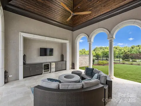 Pool House Lounge Area with half bath