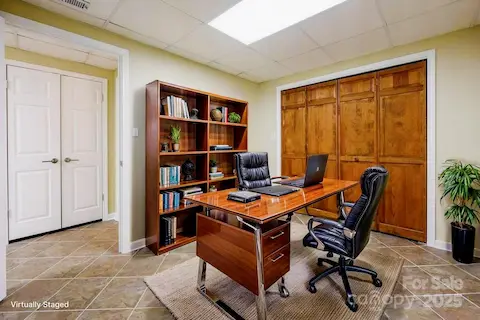 Virtually staged office in lower level