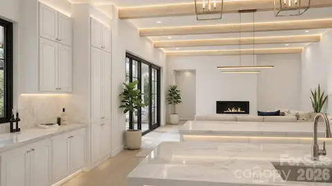 Rendering for view from kitchen to living room
