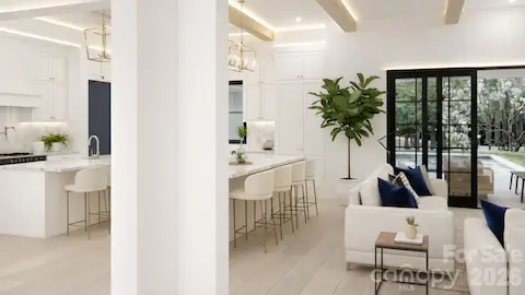 Rendering from foyer looking towards open kitchen living and outdoors