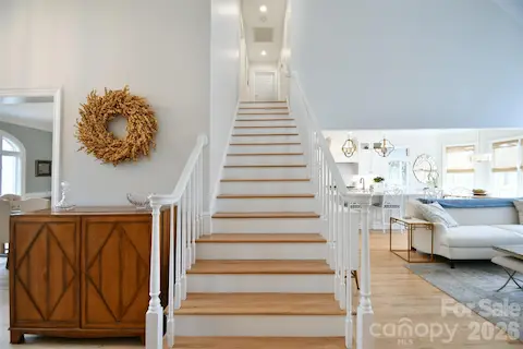 Hardwood stairs leading upstairs