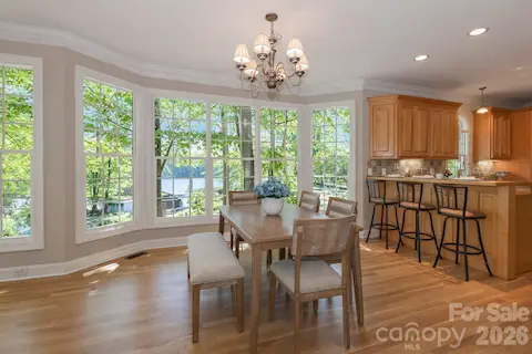 Beautiful views of the lake from the kitchen and casual dining area.