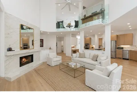 Family room and kitchen virtually re-imagined with A.I.