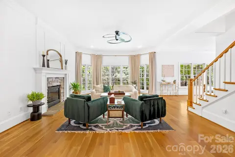 Open living room - check out the gorgeous hardwood flooring!