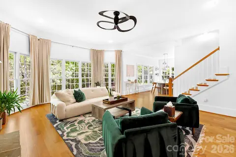 Clean, crisp and bright space complimented by the lush greenery of the outdoors.