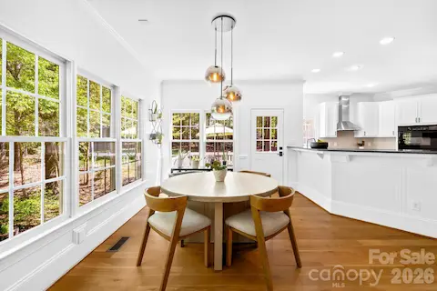 Kitchen dining space with so much light.