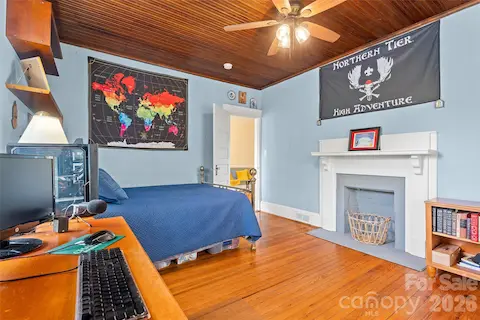 Second floor bedrooms are spacious with hardwood floors, wood bead board ceilings, fireplaces and closets.  Bedroom 3 of 5