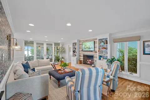 Light filled living with lake views