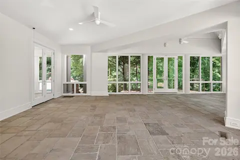 This is a great space for entertaining! and has a wonderful view of the woods.