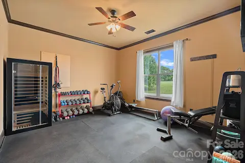 Gym room with installed mat floors.
