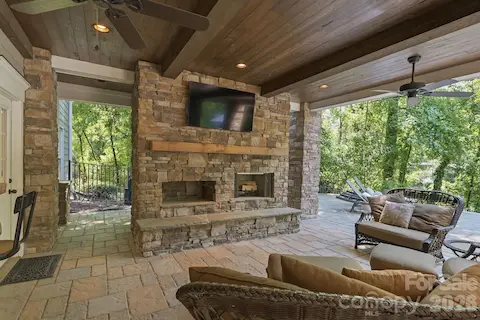 Lower level fire place and entertainment area