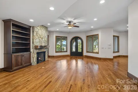 Family Room with Fireplace on Lake Lavel