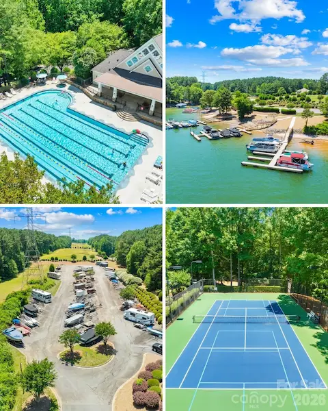 Community features; Clubhouse, pool, RV/Boat storage, tennis/pickle ball courts, playground, walking trails and communty docks.