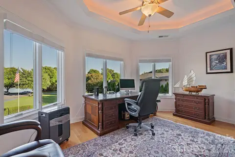 This office area boasts a breathtaking, sweeping vista.