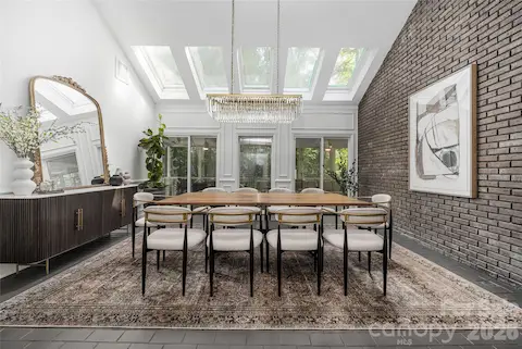 Peaked ceiling with skylights