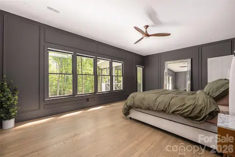 Primary bedroom surrounded by trees and privacy