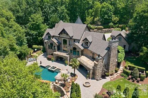 Aerial view of the home's backyard.