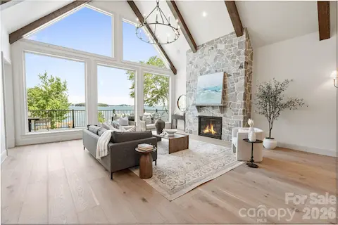 Wall of windows brings the lake inside!