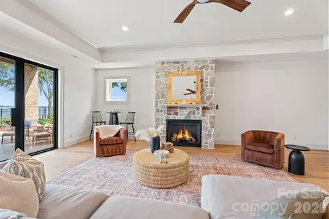 Gas fireplace with stone accent