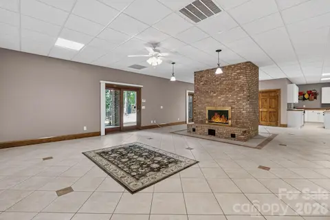 Spacious basement with huge Brick fireplace