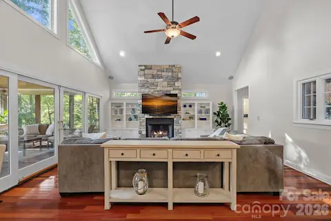 Great Room with Vaulted Ceilings and Access to the Screened Porch - All with Views Overlooking the Lake
