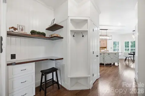 A family desk area right off the kitchen and between the two secondary bedrooms