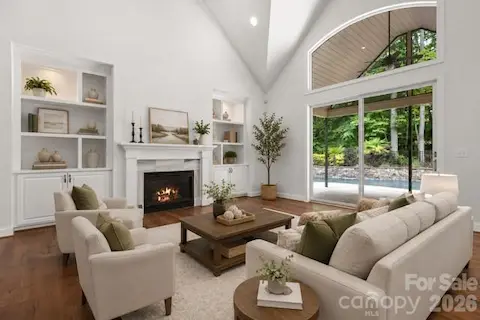 Vaulted ceilings with large windows- virtually staged