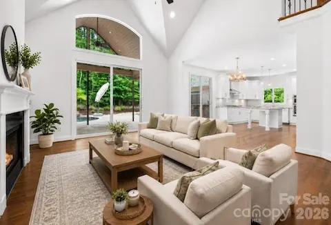 Spacious living area virtually staged