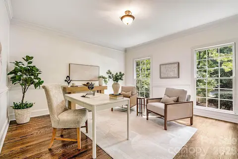 Private study off the front entry offers beauty and functionality.