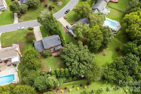 Aerial of lush backyard