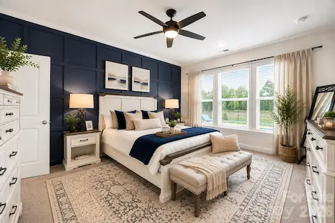 Virtually Staged Bedroom with added decor and ceiling fan