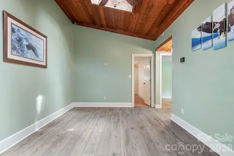 Skylights flood the dining room with natural lighting