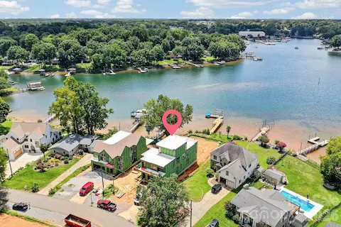 Aerial view of the home under construction facing a southern direction.