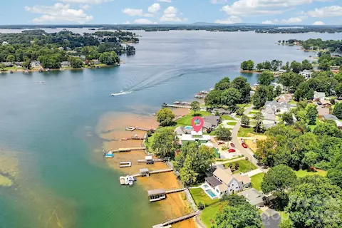 Aerial view facing west on Lake Norman.  You can tell the third story terrace has amazing views in all directions.