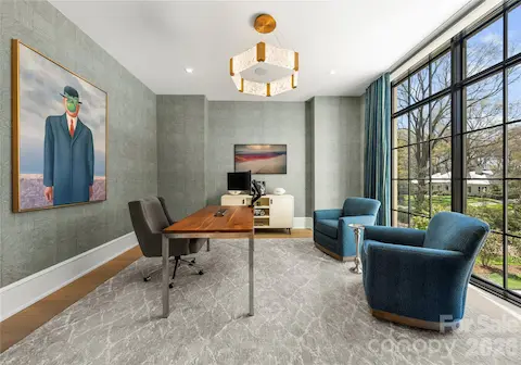 Study designer wall covering and lots of natural light.