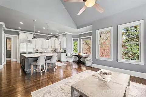Open floor plan with Vaulted ceiling