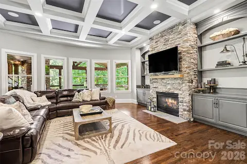 Dramatic 12 ft high Coffered Ceiling