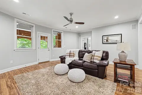 Media/family room leads to the covered space below