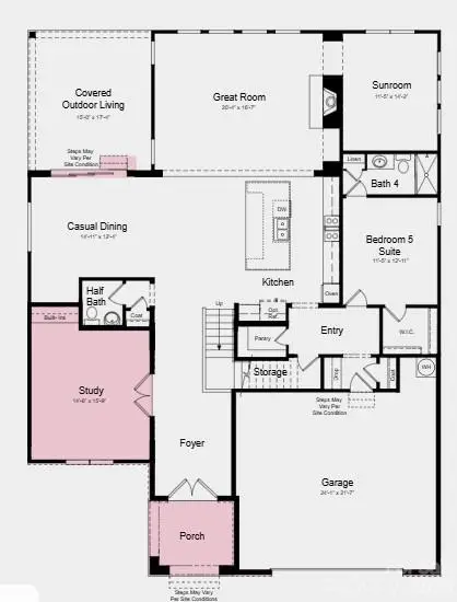 Floor 1 - Proposed highlights include: 9' sliding glass door at casual dining, study in place of formal dining, game room, shower in place of tub insert at bath 3