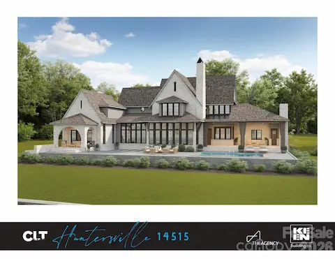 Artist rendering — rear elevation with pool concept, proposed construction; for visualization only, final design may vary