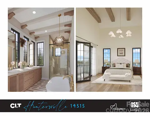 Artist rendering — primary bath and primary bedroom concepts; for visualization only, final design may vary