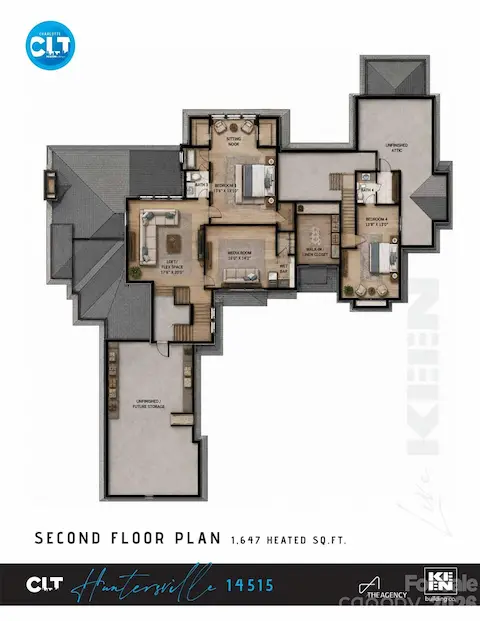 Second floor rendered plan — 1,647 heated SF per builder concept plans; layout and dimensions subject to change