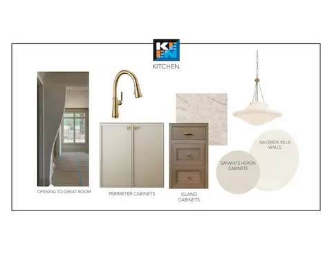 Kitchen design concept — perimeter and island cabinetry selections; subject to change